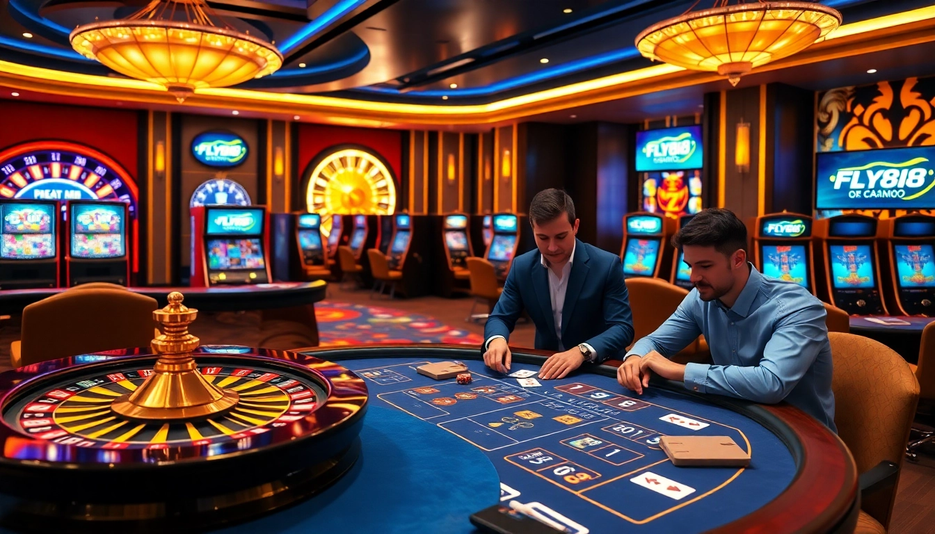 Players strategizing at the poker table while exploring the FLY88 link for online betting.