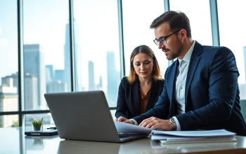 Headhunter IT berät ein IT-Talent in einem modernen Büro über Karrieremöglichkeiten.