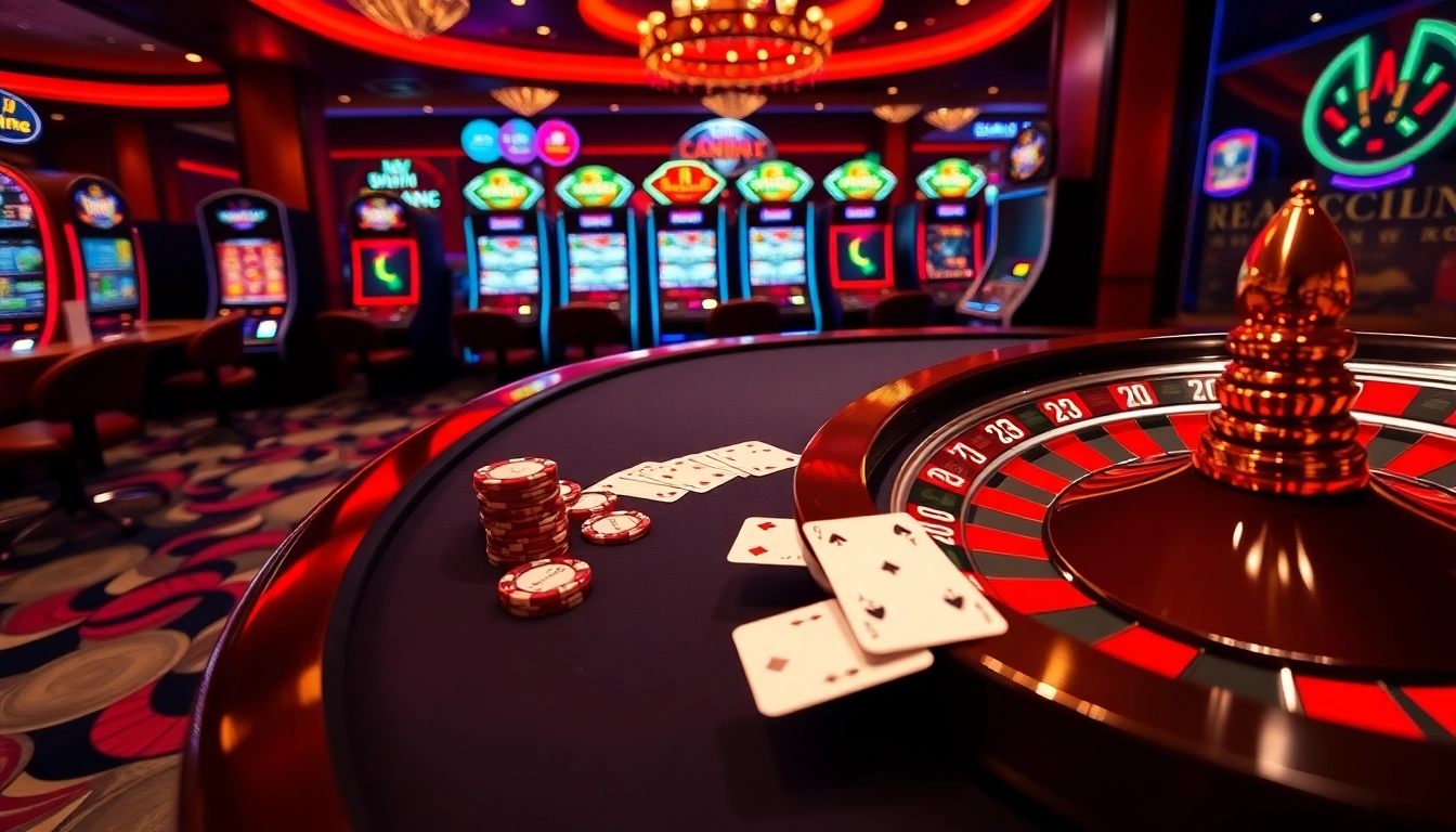 Erleben Sie den Nervenkitzel des NV Casinos mit lebendigen Tischen, Chips und Spielautomaten.