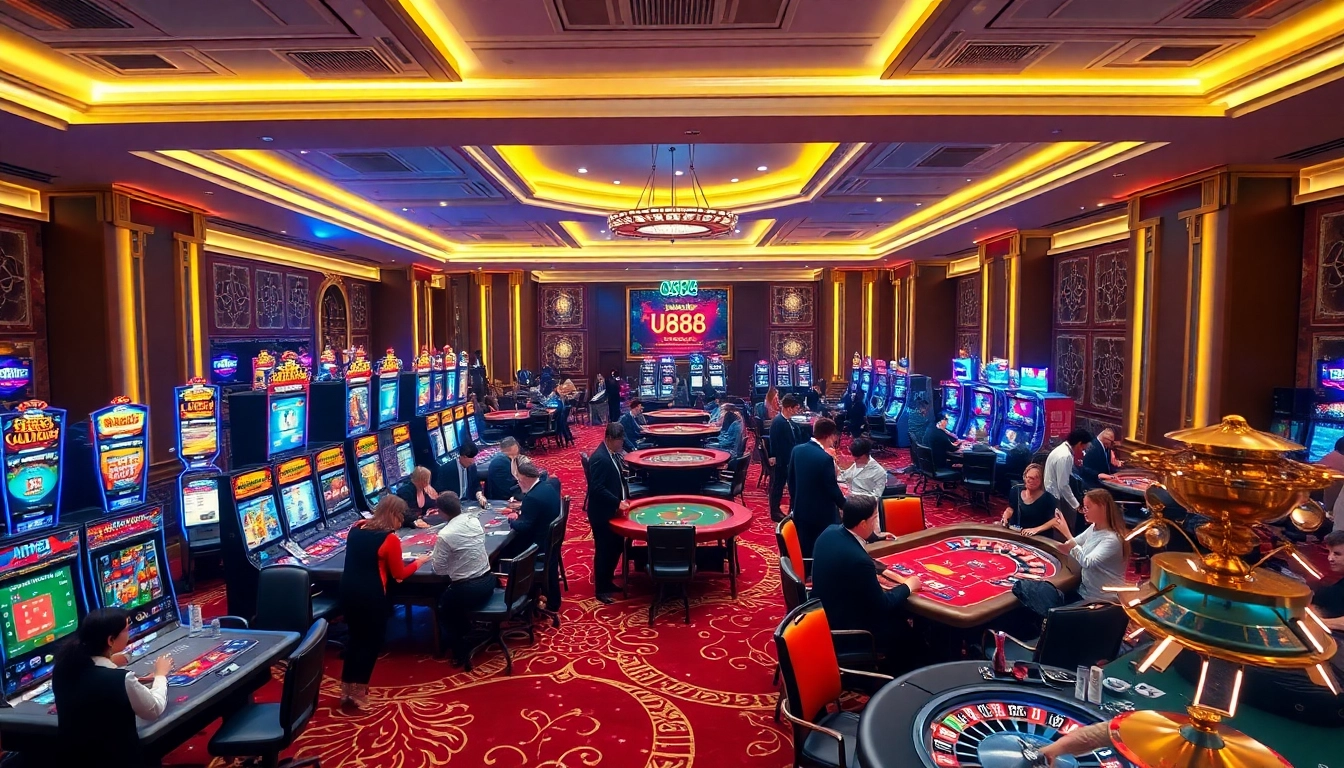 Experience exciting games at U888 casino with vibrant tables and slot machines.