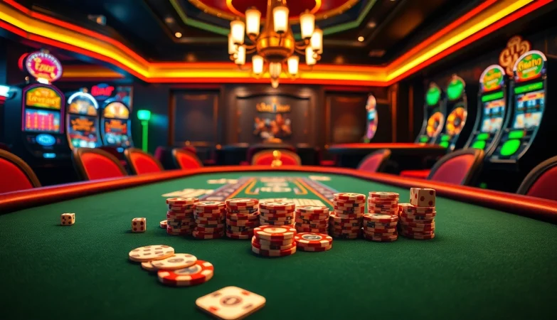 Players engaging in thrilling games at 33win's luxurious casino with vibrant tables and equipment.