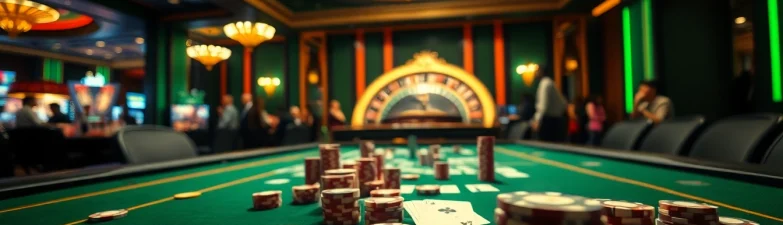 Experience the lavish excitement of 789f with a vibrant casino scene filled with poker chips and cards.