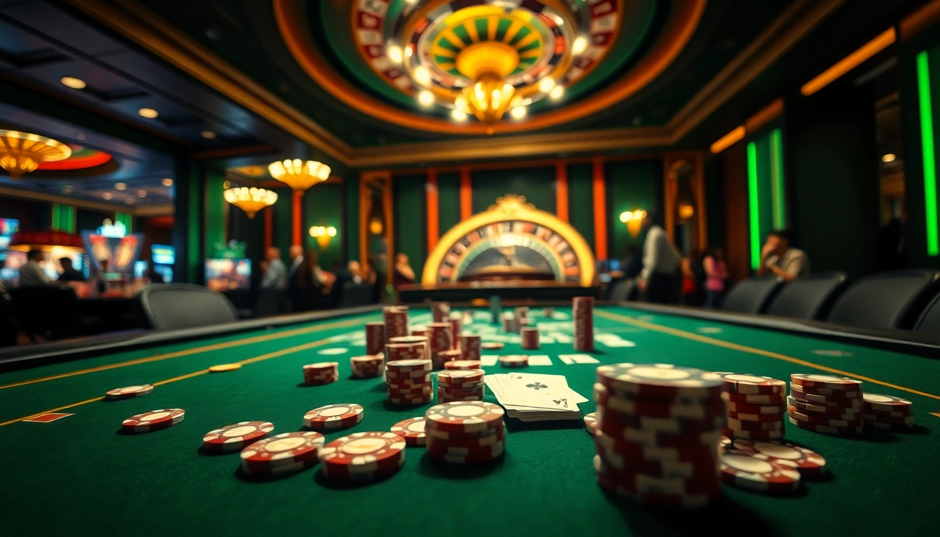 Experience the lavish excitement of 789f with a vibrant casino scene filled with poker chips and cards.