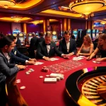 Players enjoying tension-filled moments at a luxurious casino table with Plagiatssoftware Plagaware resources in the background.