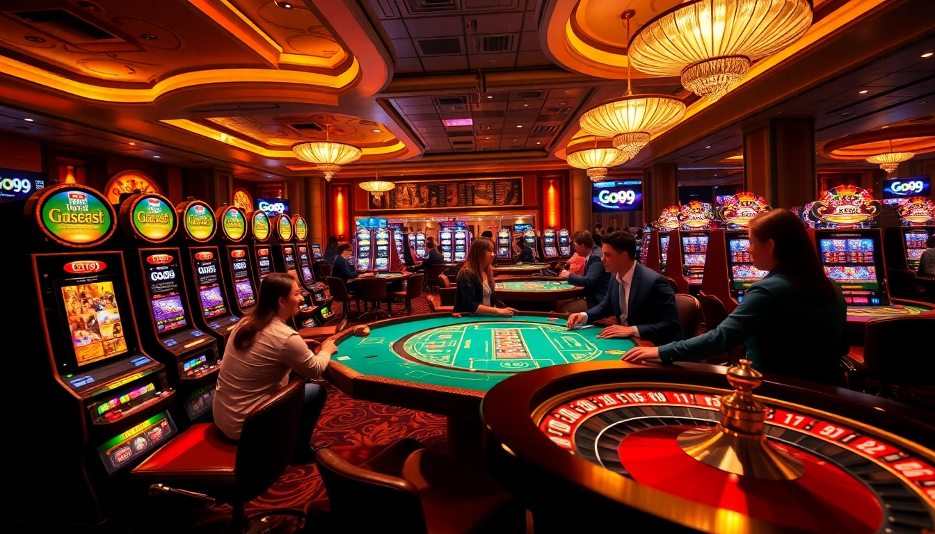 Experience thrilling gameplay at Go99's online casino with vibrant slot machines and table games.