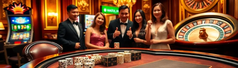 Players engaging in a vibrant game of tài xỉu md5 at a luxurious casino table.