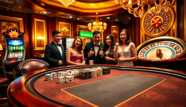 Players engaging in a vibrant game of tài xỉu md5 at a luxurious casino table.