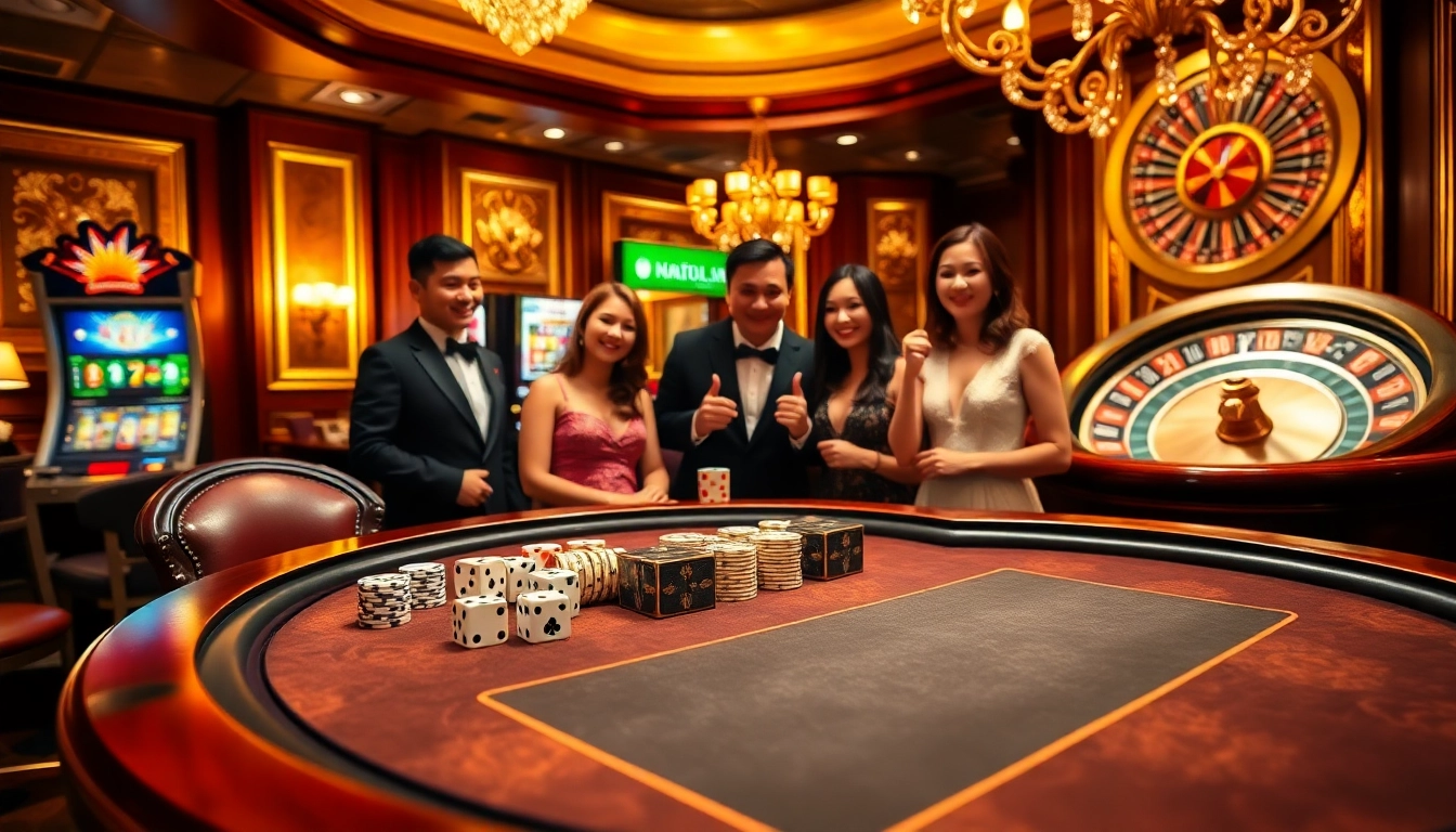 Players engaging in a vibrant game of tài xỉu md5 at a luxurious casino table.