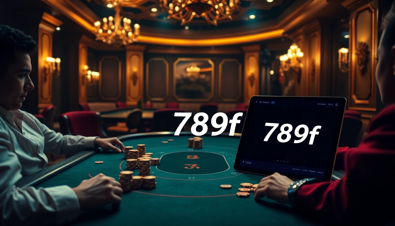 Players strategizing in a high-stakes poker game at 789f's luxurious casino table.