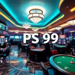 Experience the thrill of betting on PS 99 at a luxury casino with vibrant gaming tables.