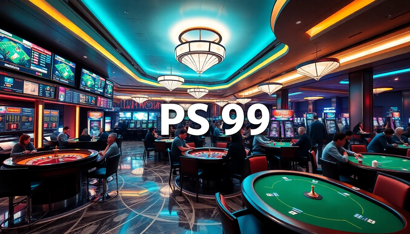 Experience the thrill of betting on PS 99 at a luxury casino with vibrant gaming tables.