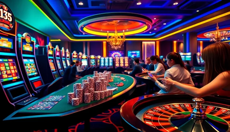 Cazinouri online Germania fără depunere prezentând elemente vibrante de cazinou cu mașini de slot, mese de poker și interfețe digitale.