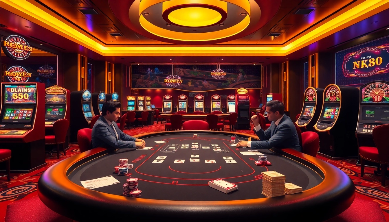 High-stakes poker action at NK88 with vibrant gaming elements and luxury ambiance.