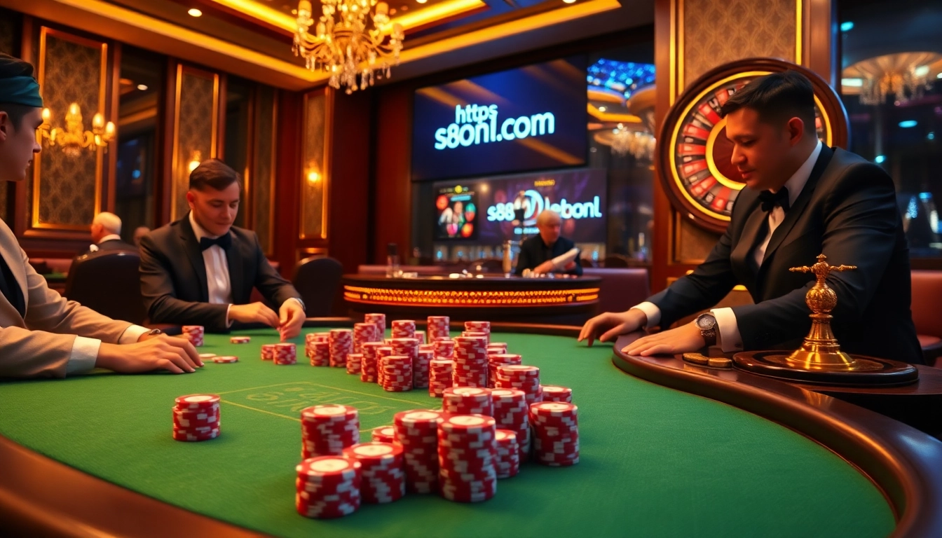 Casino excitement at https://s8onl.com/ with high-stakes poker game and luxury ambiance.
