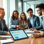 Fokussierte Vertriebsprofis in einer modernen Büroumgebung, die effektive Rekrutierungsstrategien durch Datenanalysen hervorheben.