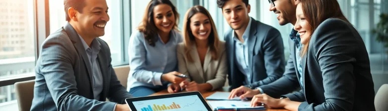 Fokussierte Vertriebsprofis in einer modernen Büroumgebung, die effektive Rekrutierungsstrategien durch Datenanalysen hervorheben.