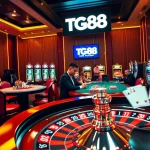 Experience the thrill of high-stakes gambling at TG88 casino with luxurious poker and roulette tables.