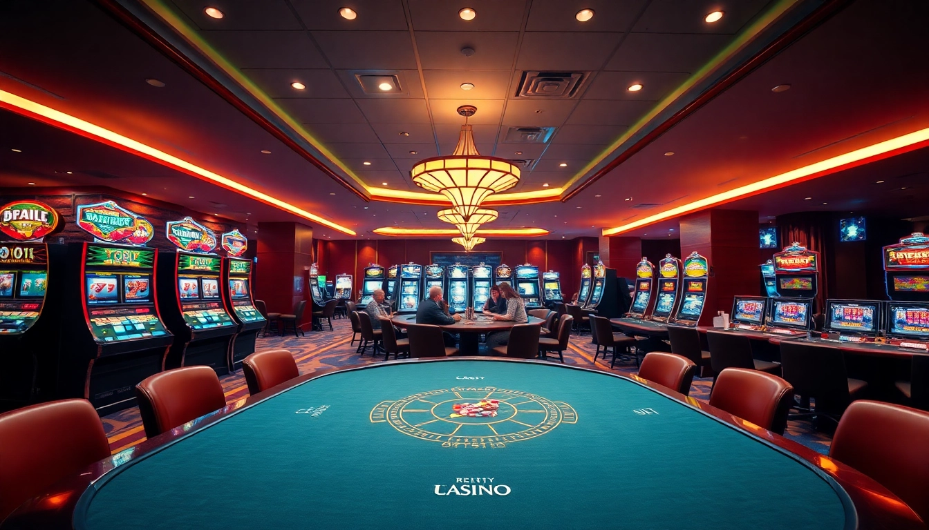 Golisimo Germany präsentiert einen eleganten Casino-Interieur mit modernen Spielautomaten.