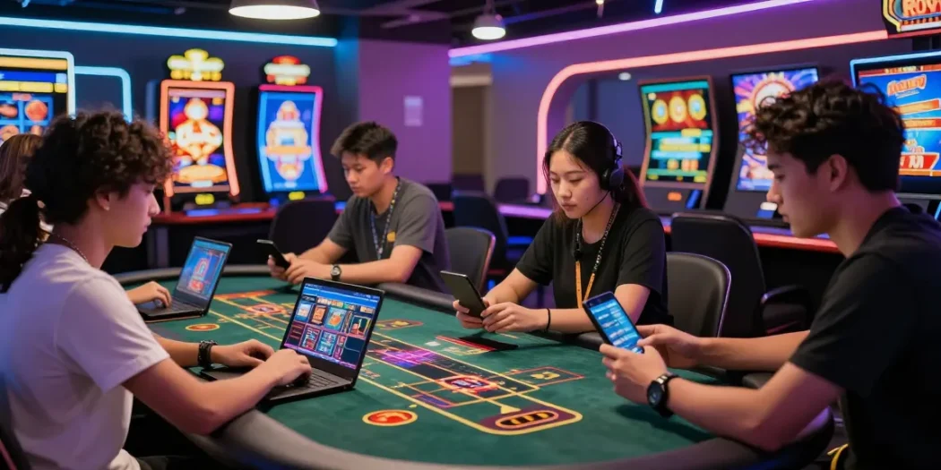 Players enjoying lc88 online casino with vibrant gaming atmosphere.