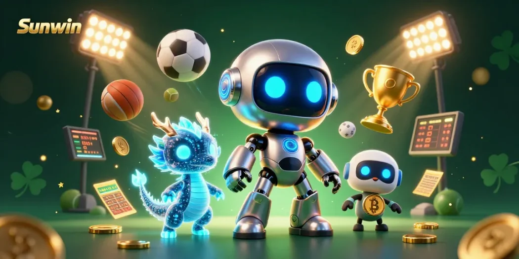 Experience thrilling games with Sunwin's captivating casino elements in lively 3D illustration.