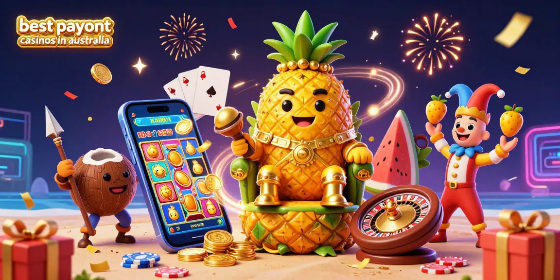 Experience the excitement of the best payout casinos in Australia with golden characters and dynamic gambling elements.