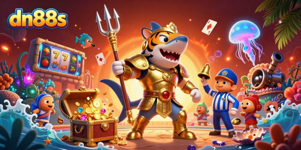 Experience the thrill of dn88s with a vibrant underwater jackpot scene featuring a tiger shark!