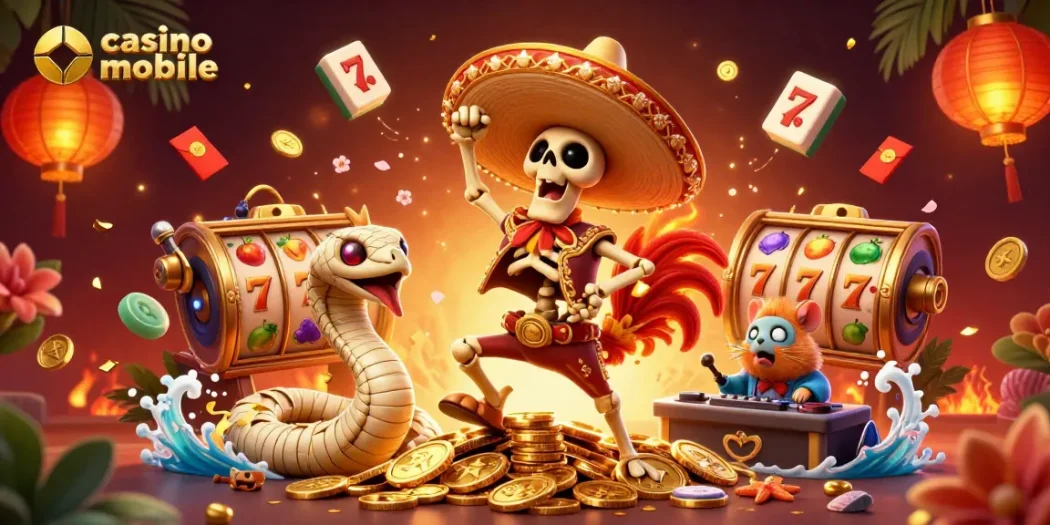 Experience thrilling casino mobile fun with vibrant characters and colorful gaming elements.