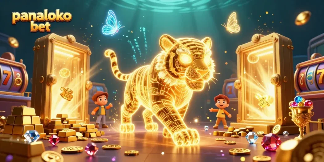 Experience the thrill of panaloko bet with this vibrant 3D casino scene featuring a golden tiger and slot reels.