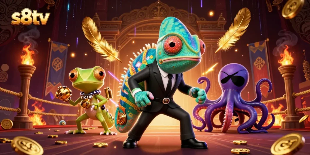 S8TV sports betting extravaganza with a vibrant 3D illustration of characters engaging in dynamic action
